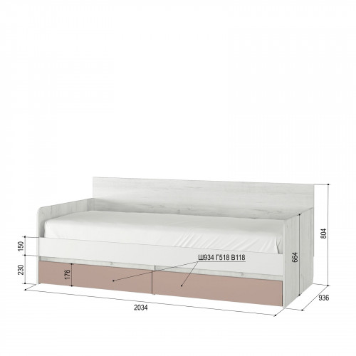 Зефир № 900.4  NEW (Кровать-тахта ,ФУР.)  (дуб эльза/ мокко)