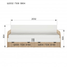 Кот № 900.4 (Кровать- 2000*900,ФУР.) (туя светлая/белый)